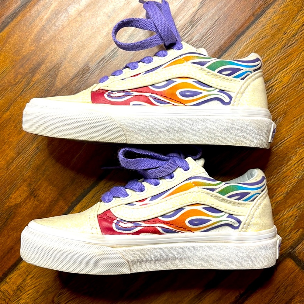 VANS Girls Old Skool Rainbow Flame Sparkle Glitter Sneakers Size 11